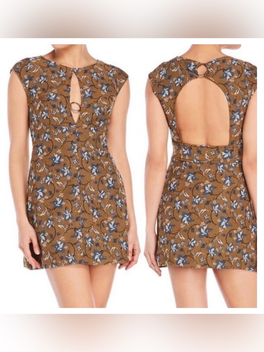 Free People Floral Keyhole Open-Back Mini Dress
